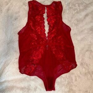 Red Lace Keyhole Lingerie Bodysuit 3x